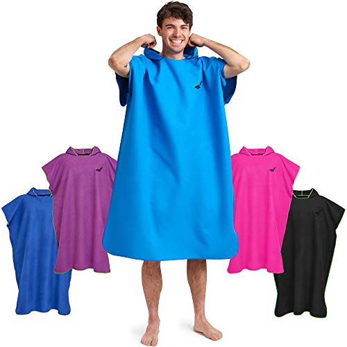 Fit-Flip Asciugamano per cambiarsi in Spiaggia, Poncho ad Asciugamano in Microfibra Leggera e ad Asciugatura Rapida, Accappatoio Compatto per Cambiarsi Tutto in Uno Taglia: L Colore: Blu