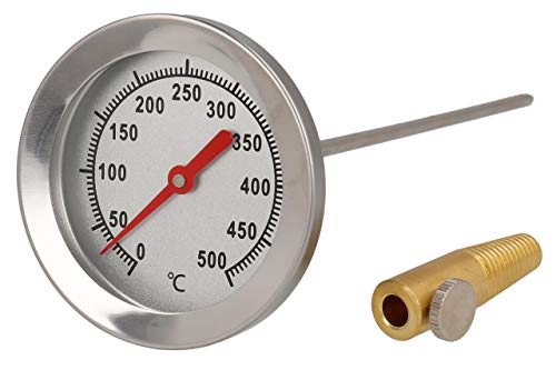 Lantelme, termometro analogico e bimetallico, fino a 500°, per forno, griglia, affumicatore, tandooriDiametro 62 mm, lunghezza 15 cm.