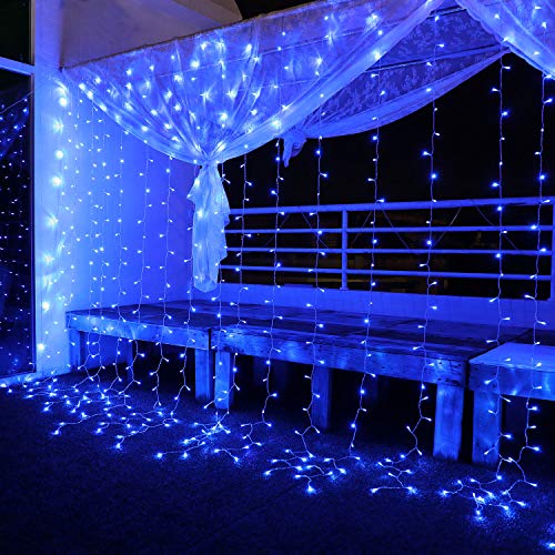 Yinuo Mirror Tenda Luminosa Led 3x3㎡, Luci di Natale Interno Esterno Impermeabilità IP44 con 300LEDs, 8 Modalità di Illuminazione per Natale, Interno, Camera da Letto, Giardino, Blu