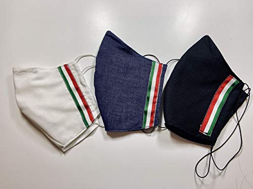 Mascherina Unisex Lavabile 100% cotone con fascetta tricolore Italia