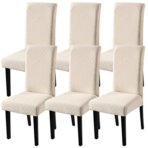 Fuloon Coprisedia Elasticizzati, Lavabile smontabile Jacquard Sedia slipcovers per Sala da Pranzo dell'hotel Cerimonia Banchetto Matrimoni Decorazioni(Beige Jacquard, 6 Pezzi)