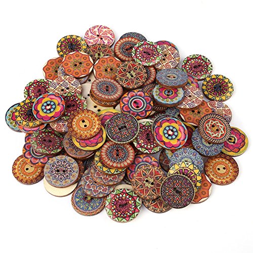 100 pezzi modello misto bottoni in legno vintage con 2 fori per cucito fai da te decorativo 25mm