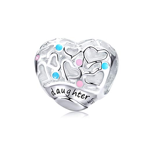 Ciondolo per figlia in argento Sterling 925, tema “Cuore e amore famigliare”, compatibile con braccialetti e collane Pandora