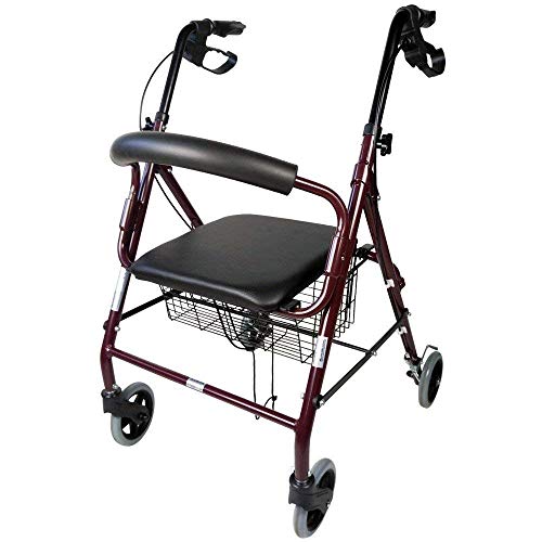 Mobiclinic, Escorial, Deambulatore per anziani, adulti o disabili, in alluminio, leggero, pieghevole, con seduta e 4 ruote, Burdeaux