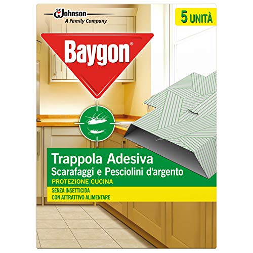 Baygon Trappola Adesiva, Efficacie contro Scarafaggi e Pesciolini d'Argento, Protezione per la Cucina, 1 Confezione da 62.5 g