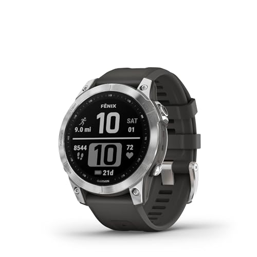 Garmin Fēnix 7 Smartwatch, Touchscreen, +30 Sport, GNSS multi-band, Cardio, SpO2, Mappe, Musica, Garmin Pay, Autonomia 18 giorni, Argento/Grafite, 47mm, Display 1.3