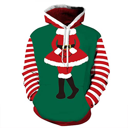SHUAIFA 3D Funny Christmas Santa Claus Hoodie Printed Sweatshirt Sweater Long Sleeve Tops with Pocket for Men Women Qydm233 S/M