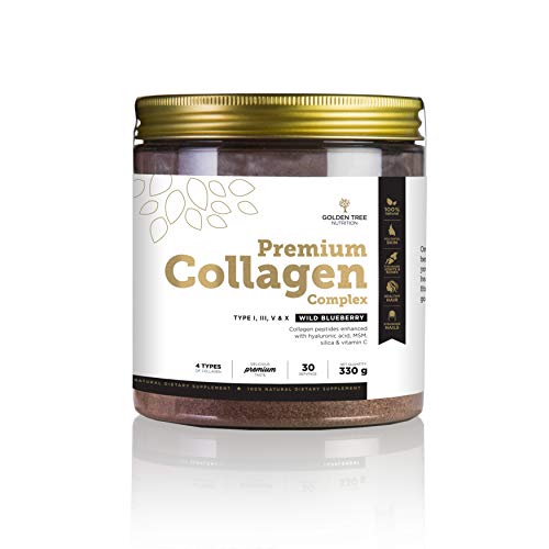 Golden Tree Premium Collagene Complex in Polvere, 330g, 30 porzioni, 4 tipi di collagene