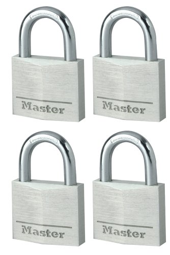 Master Lock 9140EURQNOP 4 lucchetti alluminio 40mm arco acciaio 21mm apertura chiave unica, Pack da 4