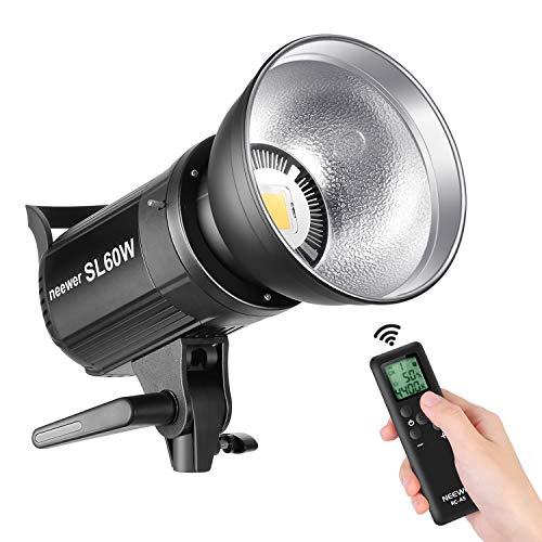 Neewer SL-60W LED Video Light Bianco 5600K, CRI 95 +, TLCI 90+, con telecomando e riflettore, illuminazione continuativa Bowens Mount per registrazione video, fotografia per bambini, ripresa esterna