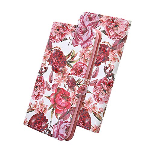 Nadoli per Xiaomi Redmi Note 9 Portafoglio Custodia,Colorato Dipinto Bella Rosso Fiore Disegno Pelle Chiusura Magnetica Carte di Credito Cinturino da Polso Supporto Flip Cover