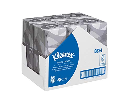Kleenex 8834 Scatole di fazzoletti cubiche, 12 scatole da 88 fogli, 2 veli, Morbidi e resistenti, Inodore, Bianco