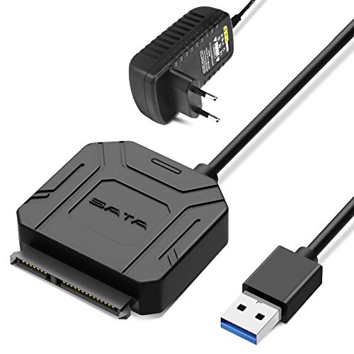 POSUGEAR Cavo da USB 3.0 a SATA I/II/III per SSD HDD da 2,5/3,5 Pollici, Supporta UASP Adattatore per Disco Rigido, con Alimentatore Esterno 12V 2A