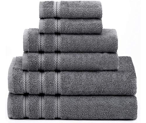 CASA COPENHAGEN Bella Luxury Hotel & Spa Quality 600 GSM cotone egiziano, 6 pezzi set di asciugamani turco, include 2 asciugamani da bagno, 2 asciugamani, 2 salviette, grigio gessato