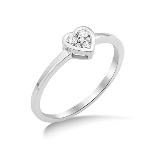Miore - Anello di fidanzamento da donna con diamante a forma di cuore, in oro bianco 18 carati / 750 con diamanti da 0,10 ct e Oro bianco, 54 (17.2), cod. M8008RO