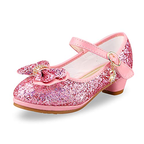 Bambina Principessa Scarpe Ragazza con Paillettes Scarpe da Festa Bambina Farfalla Sandali Bambini Cosplay Carnevale Tacchi Alti Antiscivolo 1 Rosa, 34 EU