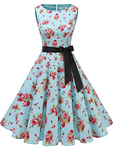 Gardenwed Annata 1950 retrò Rockabilly Polka Vestito da Audery Swing Senza Maniche Abito da Cocktail Partito Blue Little Flower L