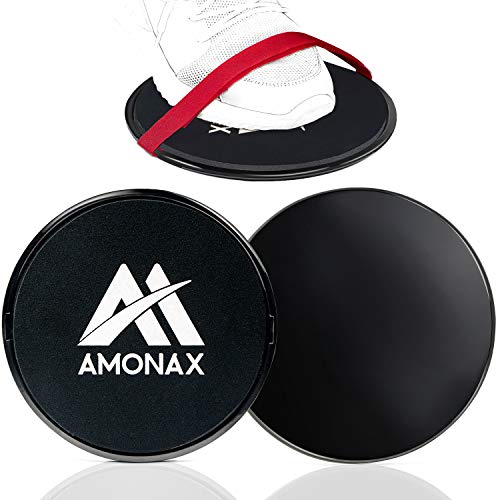 Amonax Fitness Sliders, Double-Sided Sliding Disc, with Straps for Fitness Exercises in The Gym And at Home Suitable for Carpets, Floors And Wooden Tiles
