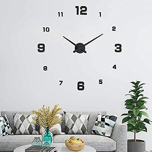 UBAYMAX Orologio da Parete Adesivo,3D Wall Clock,Large Watch Orologio Modern per Soggiorno Camera da Home Decoration (Nero)