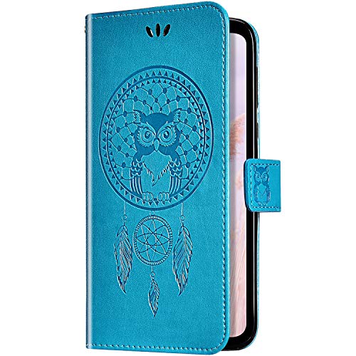 Uposao Cover Compatibile con Huawei P8 Lite 2017 Pelle a Libro Flip Case Portafoglio Goffratura Feather Campanula Modello Disegni Bumper Porta Carte di Credito Chiusura Magnetica Cover,Blu