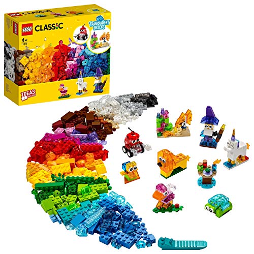 LEGO Classic Mattoncini Trasparenti Creativi, Set di Costruzioni con Animali, Giochi per Bambini 4+ Anni, 11013