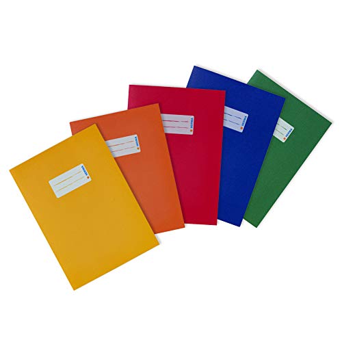 HERMA 20230 - Copertina per quaderno, formato DIN A5, con spazio per scrivere, in carta riciclata resistente e colori accesi, per quaderni, giallo, arancione, rosso, blu, verde
