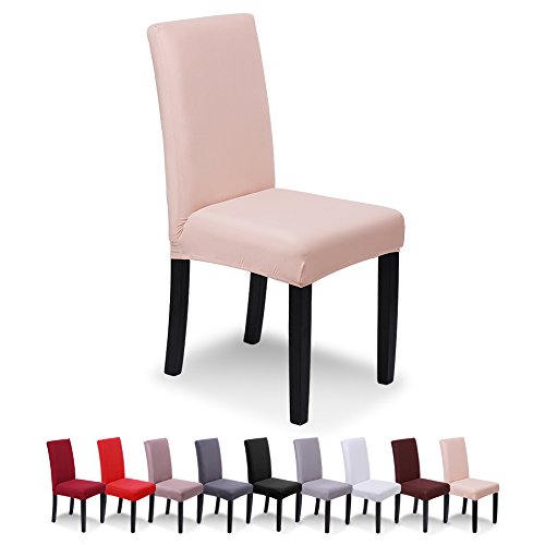 SaintderG® Coprisedie con Schienale 6 Pezzi, Lavabile Estraibile, Molto Facile da Pulire e Resistente, coprisedile, Moderna Sala da Pranzo, Hotel, Arredamento Ristorante (Rosa Champagne, 6 Pezzi).