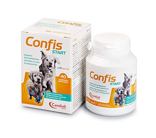 Candioli Confis Start - Supporto del metabolismo articolare in caso di osteoartrite per cani adulti e cuccioli, Barattolo da 40 compresse, 80 gr