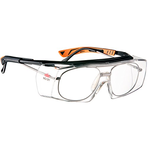 NoCry, Over-Spec, occhiali di sicurezza con lenti antigraffio avvolgenti, certificazione ANSI Z87 e OSHA, stanghette regolabili e protezione UV 400, montatura di colore nero e arancione
