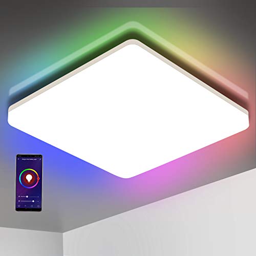 Alexa Plafoniera LED WiFi Impermeabile, Oeegoo 15W 1500lm RGB Lampada, IP54 Impermeabile Lampada da soffitto, Controllo da App e Voce, Compatibile con Alexa e Google Home (Regolabile 2700-6500K)