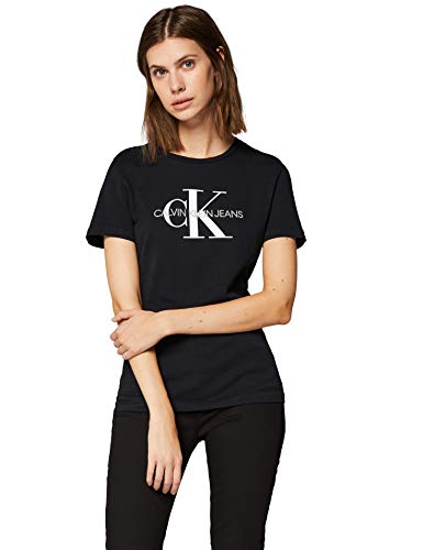 Calvin Klein Core Monogram Logo Regular Fit Tee Maglietta, Nero (CK Black 099), Medium Donna
