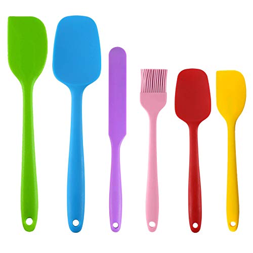 EasyULT 6 Pezzi Kit di Pennello in Silicone da Pasticceria, Resistente al Calore Antiaderenti Spatola in Silicone da Cucina Utensili, Cuocere Utensili Pennelli Raschietto Spatole Cucchiaio (6 Colori)