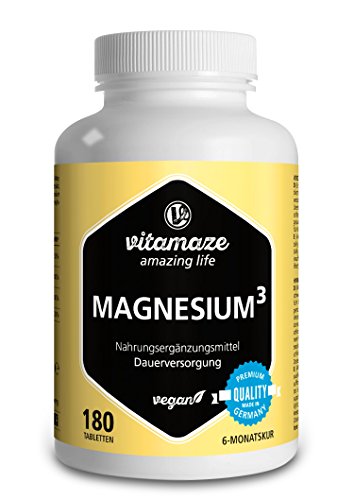 Vitamaze® Magnesio³ Completo 350 mg di Magnesio Elementare, 180 Compresse Vegane per 6 Mesi, Citrato di Magnesio + Carbonato di Magnesio + Ossido di Magnesio, Eccellente Biodisponibilità