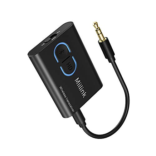 Miilink Trasmettitore Ricevitore Audio Bluetooth 2-in-1, Adattatore Bluetooth 5.0 TV con Jack 3,5mm, Trasmettitore Audio Bluetooth Aptx a Bassa Latenza Dual Link, Bluetooth Audio per Stereo, TV, Auto