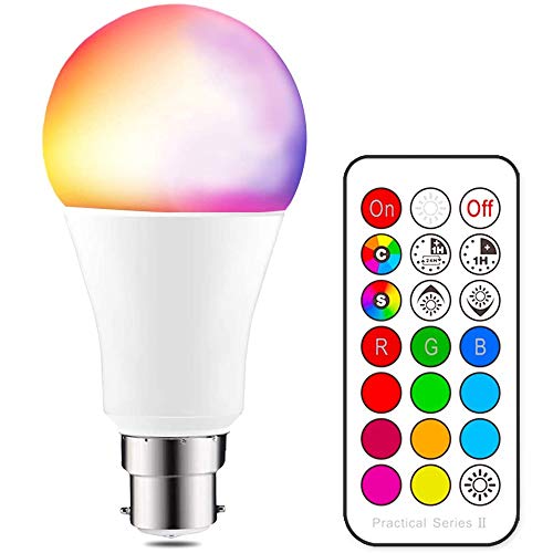 SHIyi LED Dimmerabile Cambiare Colore Lampadina 3W B22 RGBW LED Lampadine LED a Colori - 12 scelte di Colore - Telecomando Incluso [Classe di efficienza energetica A++]