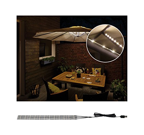 Paulmann 942.08 Outdoor Mobile Parasol-Lighting IP44 3000 K 4 X 0,4 m Lampada Decorativa per ombrellone Strisce LED 0.1 W, Nero, 40 x 0.5 x 0.3 cm