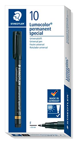 STAEDTLER penna universale Lumocolor permanent special, colore nero, punta F da 0.6 mm, confezione da 10, 319 F-9