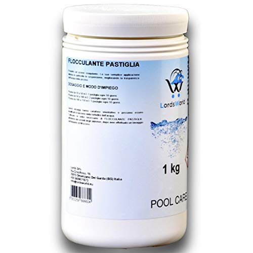 LordsWorld Pool Care - 1Kg Flocculante Pastiglie Chiarificante Acqua Piscina Anti-Torbidità - per Il Trattamento E La Manutenzione dell'Acqua della Piscina - Anti Torbidità - FLOCCULANTE-1KG