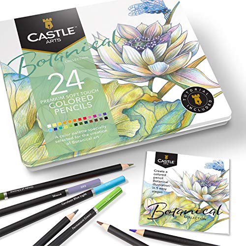 Castle Arts, set di 24 matite colorate, colori perfetti per 'Botanico'. Set di matite da disegno, schizzi, matite da disegno...