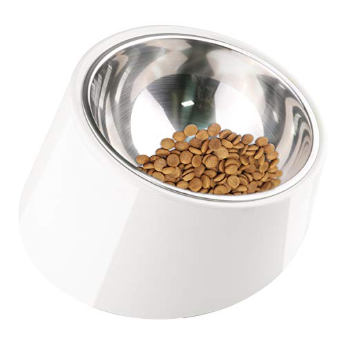 SuperDesign - Ciotola inclinata, antiscivolo, per cani e gatti, ciotola in acciaio inox con supporto in melamina inclinato a 15°, cibo facile da svuotare