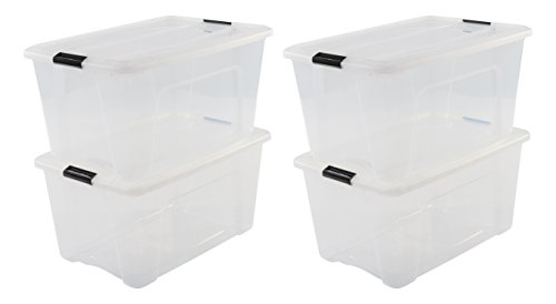 Iris Ohyama New Top Box NTB-45 lote di 4 scatole di immagazzinaggio impilabili, Materiale: Plastica, Trasparente / 45 L, 4 unità
