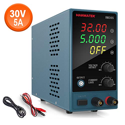 Alimentatore da Banco, HANMATEK HM305 Alimentatore Laboratorio Regolato a Commutazione Regolabile da 30 V / 5 A Display LED a 4 Cifre Funzione LOCK Impostabile Manualmente