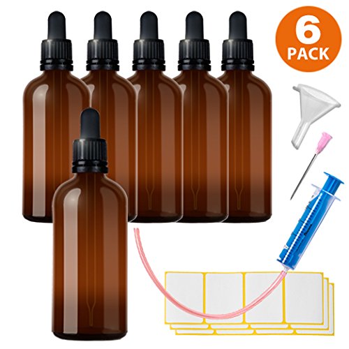 6x100ml Flaconi Bottiglie in Vetro Contagocce - compreso 16 accessori parti