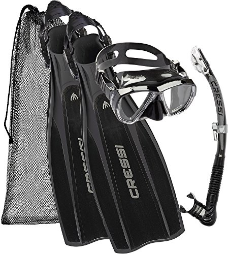 Cressi Kit Prolight per Immersioni/Snorkeling, Pinne Regolabili + Maschera Big Eyes & Snorkel Alpha Ultra Dry, Nero, S/M (40/41)