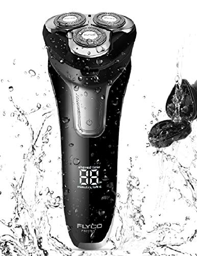 Rasoio Elettrico Uomo, FLYCO Wet & Dry Rasoio Barba Impermeabile con LCD, Ricarica Rapida, Blocco da Viaggio, Impermeabile IPX7, Rifinitore Barba (Black)