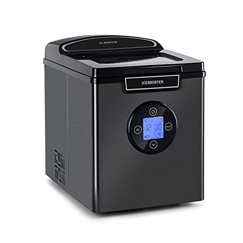 KLARSTEIN Icemeister 2G - Macchina del Ghiaccio, 12 kg / 24 h, Produzione in 6-10 Minuti, Cubetti in 3 Misure, Serbatoio Acqua: 1,8 L, Display LCD, Acciaio Inox, Grigio Scuro