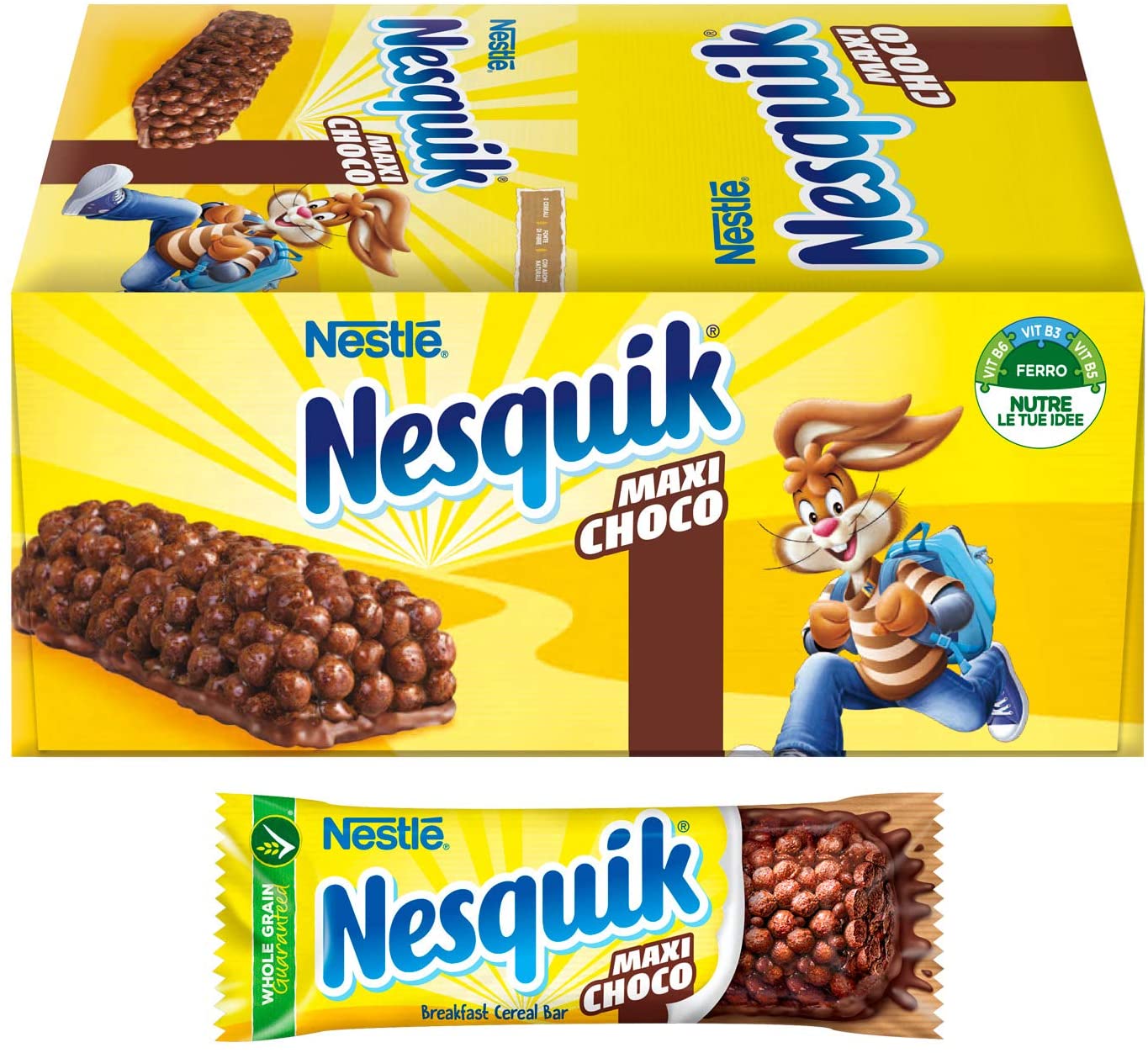 Nesquik Maxi Choco Barretta di Cereali al Cioccolato e al Latte, 24 Pezzi