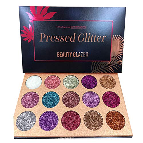 Beauty Glazed Palette di Ombretti Glitter,15 Colori Shimmer Ultra Pigmentato Trucco Ombretto In Polvere Impermeabile a lunga Durata