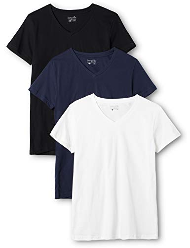 Berydale T-shirt donna con scollo a V, confezione da 3 in diversi colori, Multicolore (Dunkelblau/weiß/anthrazit) , Large