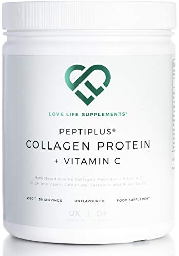PEPTIPLUS® Collagene + Vitamina C | Collagene bovino idrolizzato e vitamina C per la produzione di collagene avanzata | Paleo/Primal Friendly | Senza Glutine e Senza Latticini (non aromatizzato)